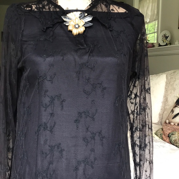 Black lace over black strapless sheath dress. - Picture 4 of 4